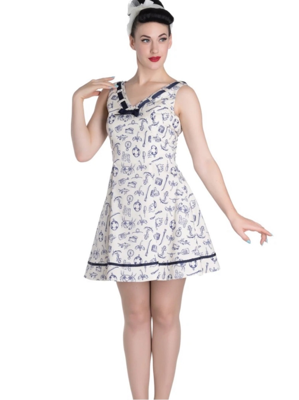 NWOT HELL BUNNY Navy and Cream Nautical Print Mini Dress